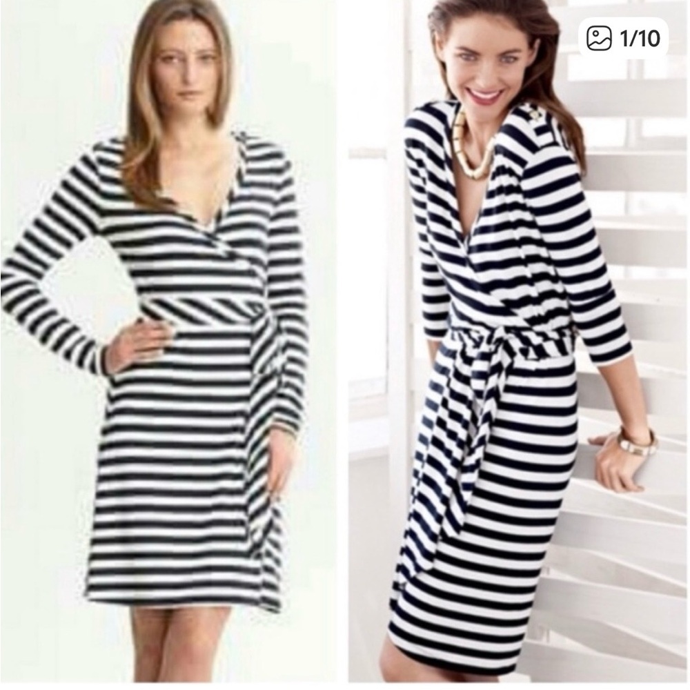 NEW Banana Republic Navy & White Stripe Long Sleeve Wrap Dress. Size large.